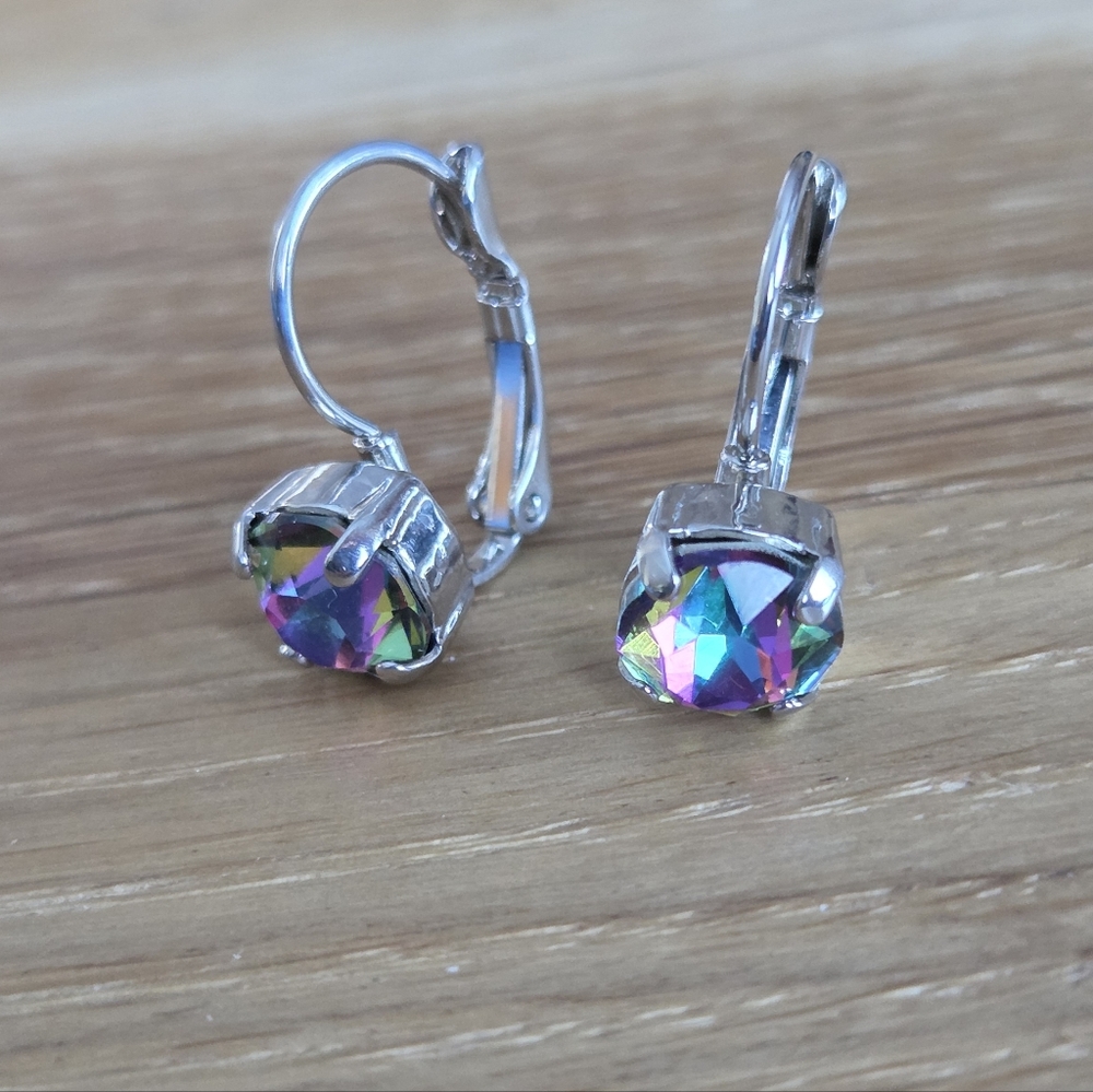 Rhodium Lever Back Drop Earrings, Volcano Crystals, Hand Crafted - Picture 14 of 14